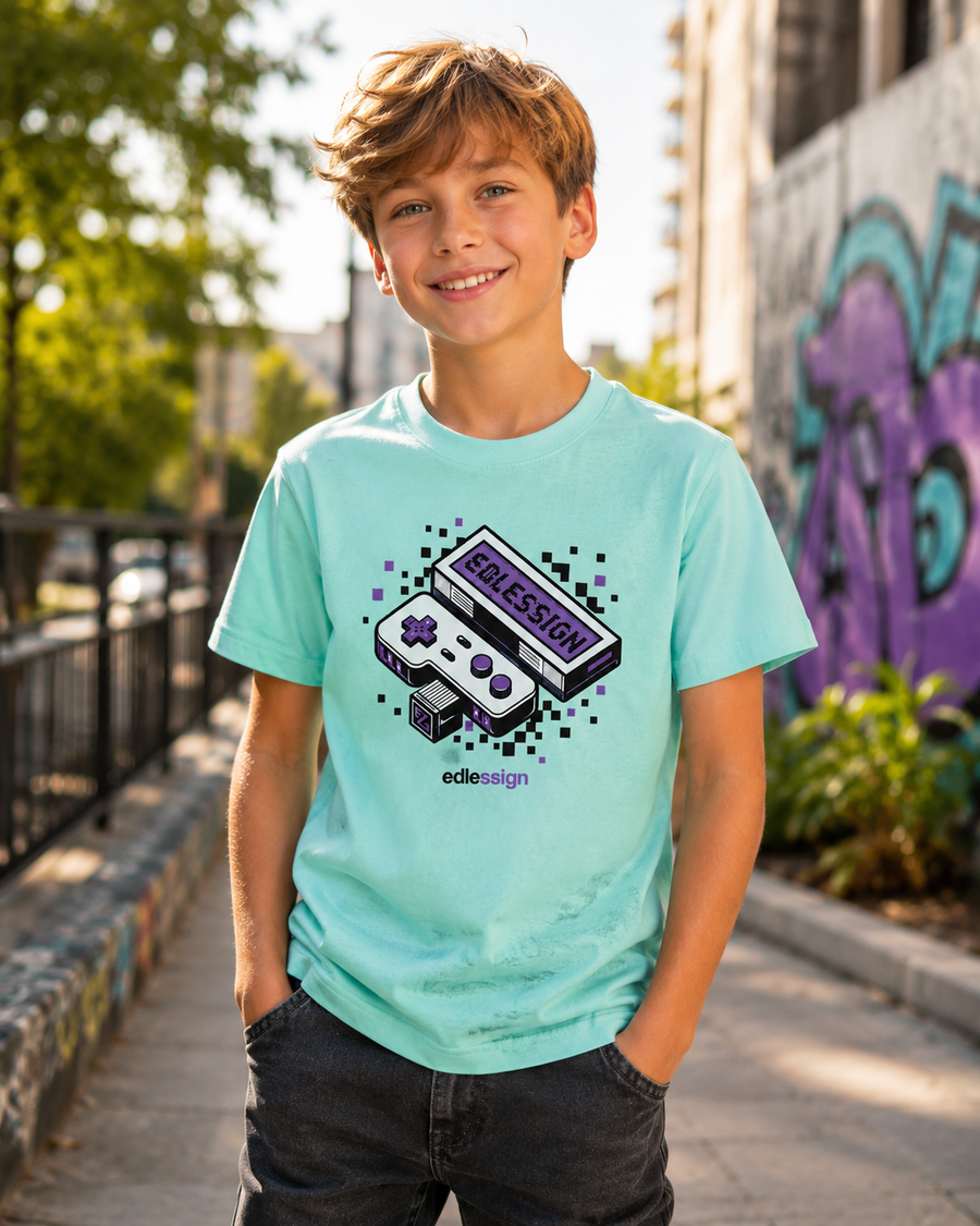 edlessign Kids Retro Gamer T-Shirt mit Controller Design